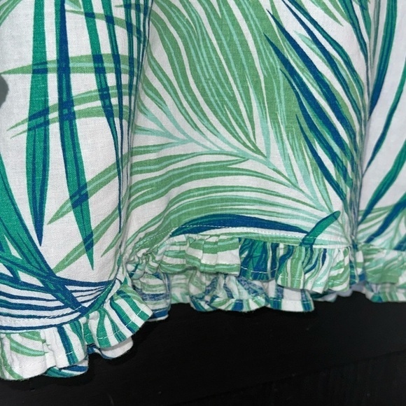 For Cynthia Linen Blend Boxy Ruffle Tropical Leaf Print Cropped Blouse Top Sz S - Picture 4 of 8